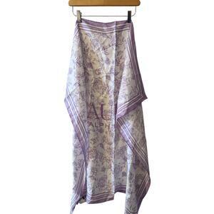 Ralph Lauren LRL Silk Square Logo Scarf Lavender & White Floral Print